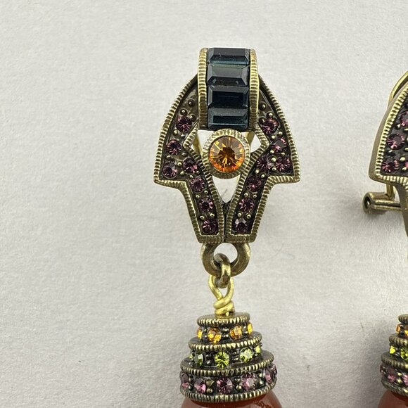 Heidi Daus Earrings Art Deco Carnelian Dangle Drop Multicolor Omega Back Pierce - Picture 2 of 9